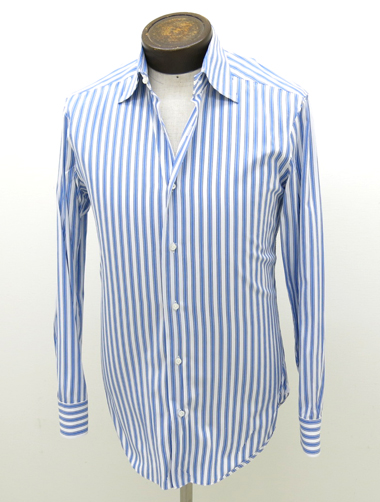 BARBA　(バルバ)　ストライプ 　ドレスシャツ　セミワイド　白×ブルー　サイズ40（大きめサイズで42相当）
